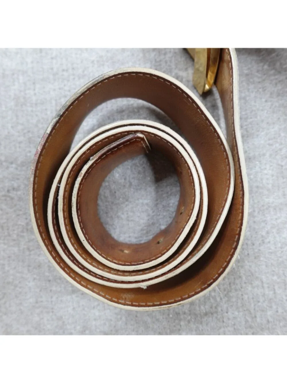 Louis Vuitton Belt 38 White Canvas Leather Checkered Damier Azur Made in Spain